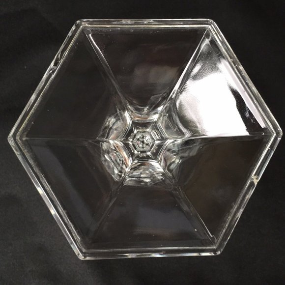 Clear Art Glass Candlestick Holder Hexagonal Base Knobbed Cut Glass Vintage - Picture 6 of 12